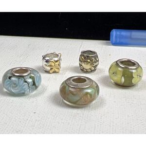 5 Sterling 925 Silver Flowers Blue Green‎ Glass Murano? Butterfly Charms Q03